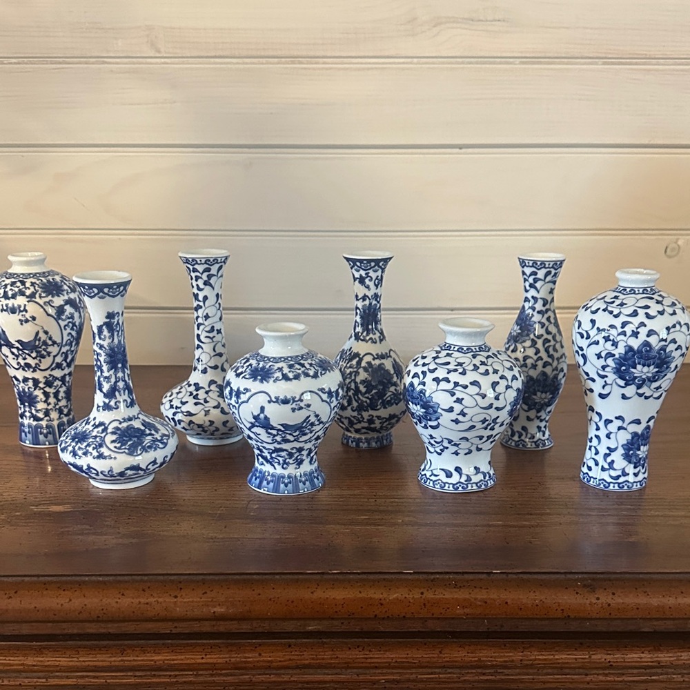 Blue & White Jingdezhen Porcelain vase set - floral chinoiserie decor boxed set